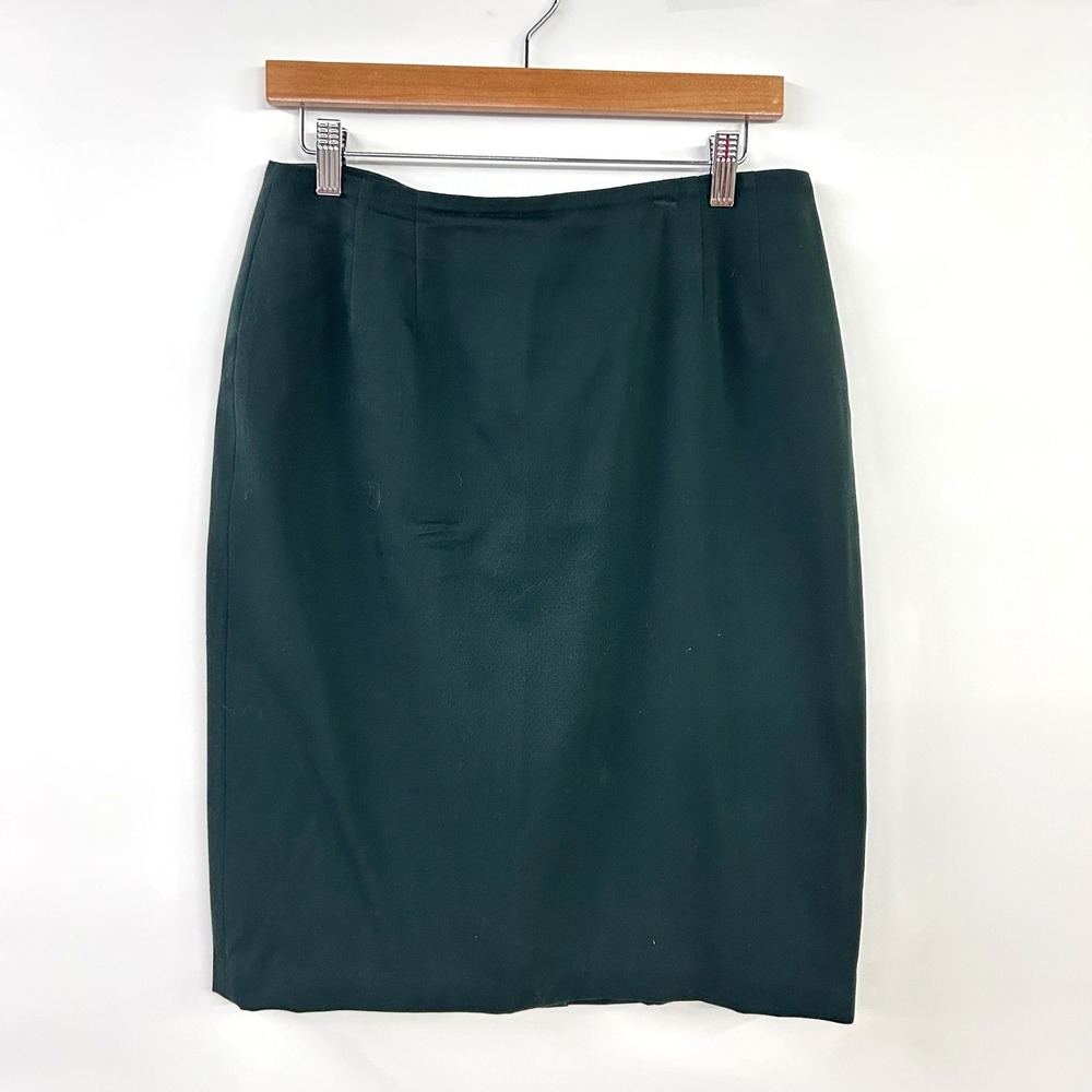 100% Pure Wool Pencil Skirt Size 12 Forest Green Dark Academia Minimalist VTG